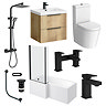 Milan Fluted Square Matt Black & Autumn Oak Complete Bathroom Suite