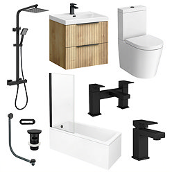 Milan Fluted Square Matt Black & Autumn Oak Complete Bathroom Suite