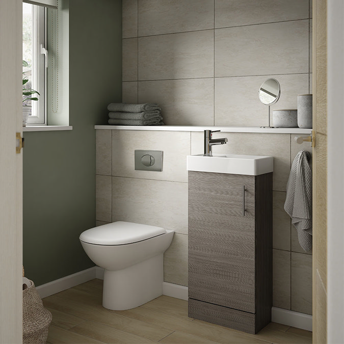 Milan Grey Avola Cloakroom Suite (Toilet, Concealed Cistern + Vanity Unit) Large Image