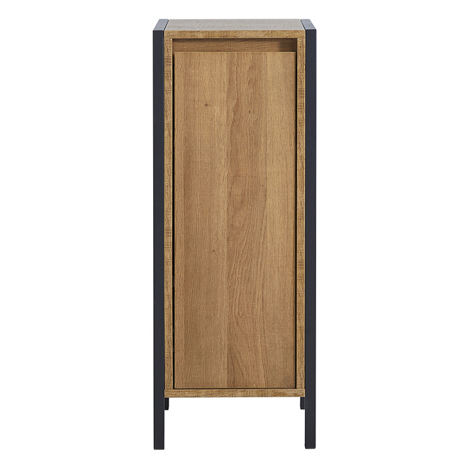 Milan Industrial Matt Black Framed 1-Door Bathroom Storage Unit - Wood Effect Profile Large Image