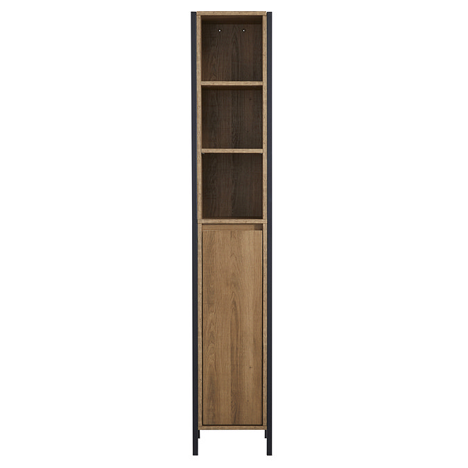 Milan Industrial Matt Black Framed Bathroom Tall Storage Unit - Wood Effect  Profile Large Image