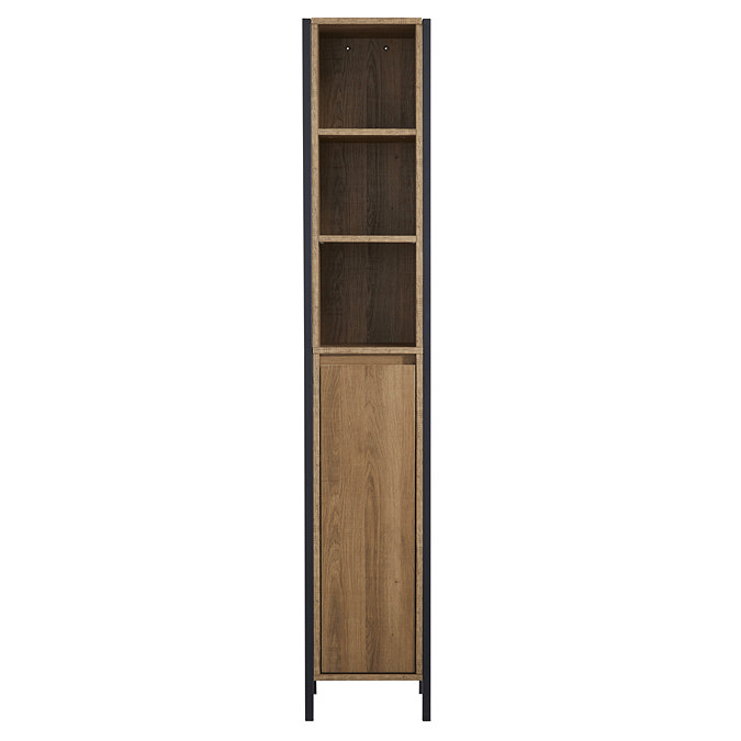 Milan Industrial Matt Black Framed Bathroom Tall Storage Unit - Wood Effect Profile Large Image