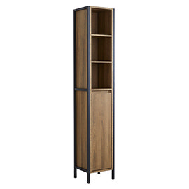 Milan Industrial Matt Black Framed Bathroom Tall Storage Unit - Wood Effect Medium Image