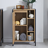 Milan Industrial Matt Black Framed Open Shelf Bathroom Storage Unit - Wood Effect  Feature Large Ima