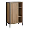 Milan Industrial Matt Black Framed Open Shelf Bathroom Storage Unit - Wood Effect Large Image