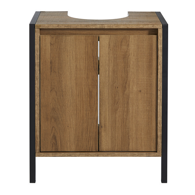 Milan Industrial Matt Black Framed Under Basin Cabinet - Wood Effect  Feature Large Image