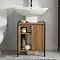 Milan Industrial Matt Black Framed Under Basin Cabinet - Wood Effect Large Image