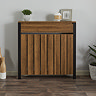 Milan H930 x W885mm Industrial Matt Black Framed Mini Radiator Cover with 1 Drawer - Wood Effect