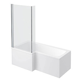 Milan L-Shaped Shower Bath 1600mm (Inc. Hinged Screen + Acrylic Panel) Large Image