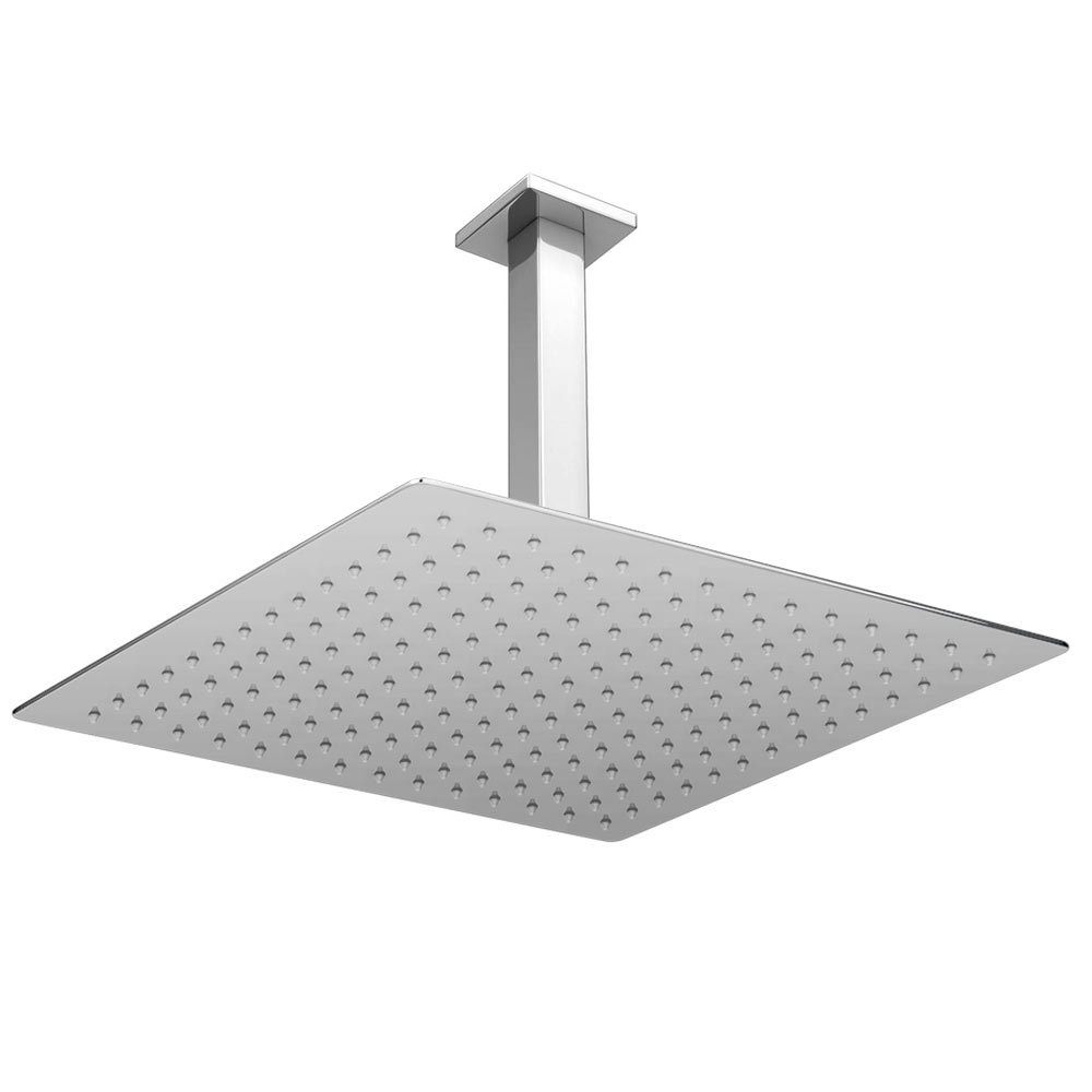 Milan Large 400mm Thin Square Shower Head + Ceiling Mounted Arm  Feature Large Image