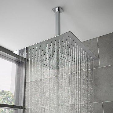 Milan Large 400mm Thin Square Shower Head + Ceiling Mounted Arm  Profile Large Image