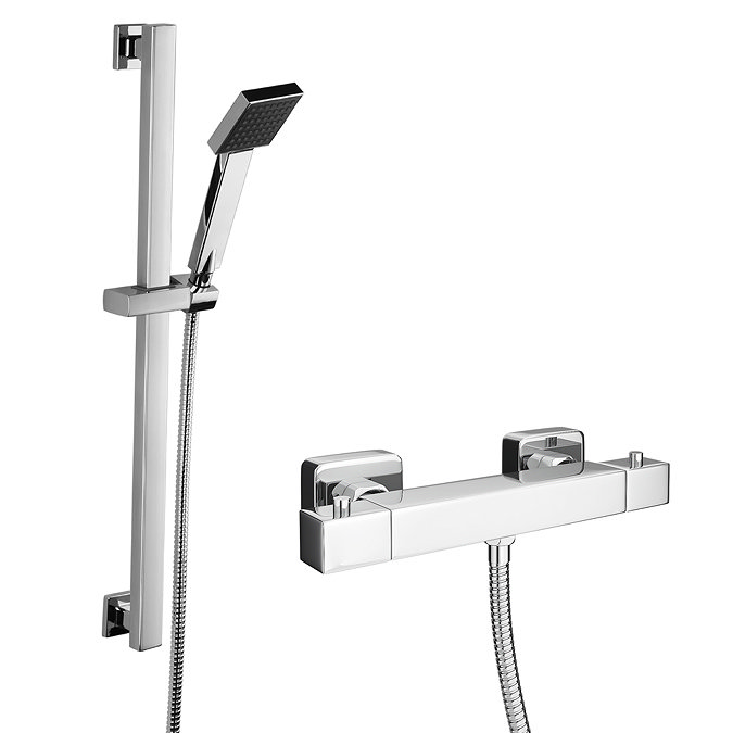 Milan LED Square Thermostatic Bar Valve + Slide Rail Kit Standard Large Image