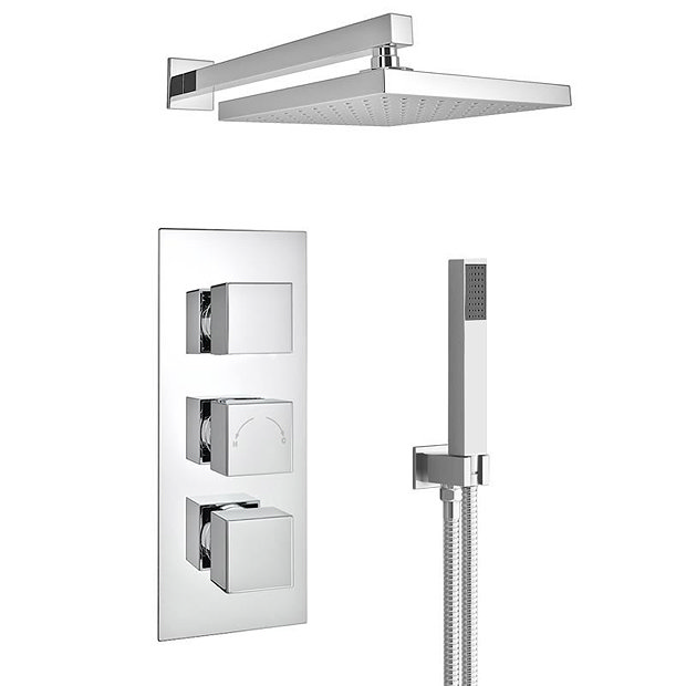 Milan LED Triple Thermostatic Valve with Square Shower Head + Handset  Standard Large Image