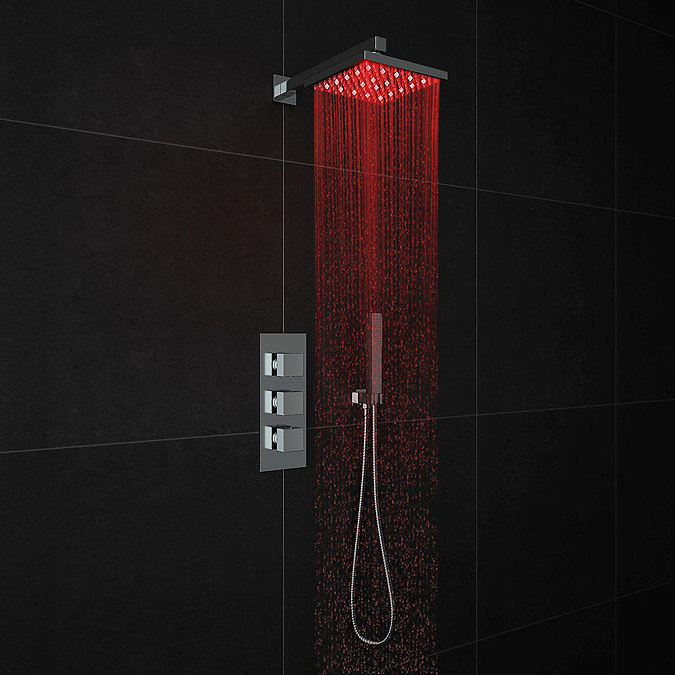 Milan LED Triple Thermostatic Valve with Square Shower Head + Handset Large Image