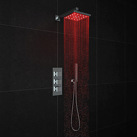 Milan LED Triple Thermostatic Valve with Square Shower Head + Handset Large Image