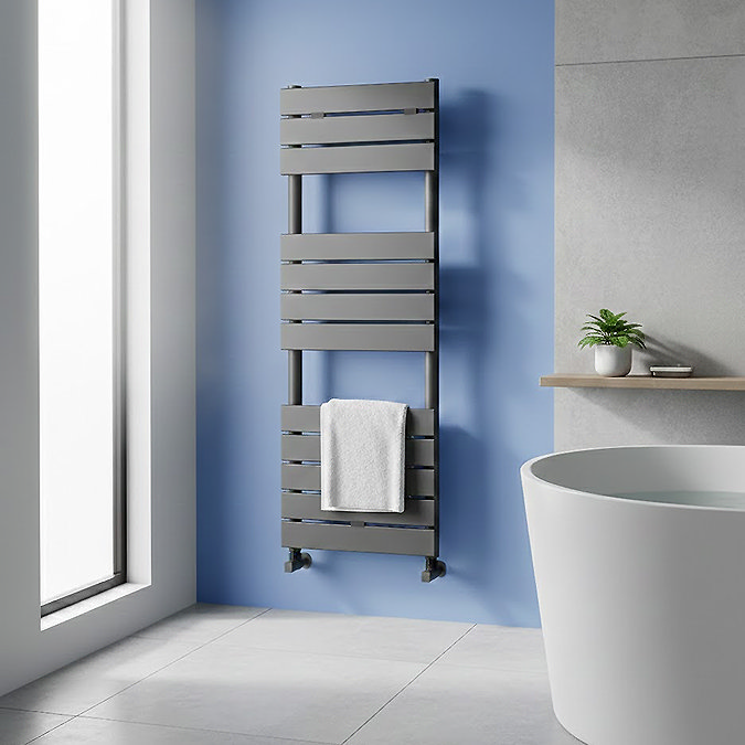 Milan Bathroom Heated Towel Rail Matt Black Finish - 1213mm x 500mm