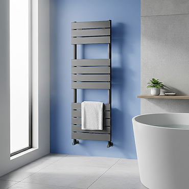 Milan Matt Black H1213mm x W500mm Heated Towel Rail