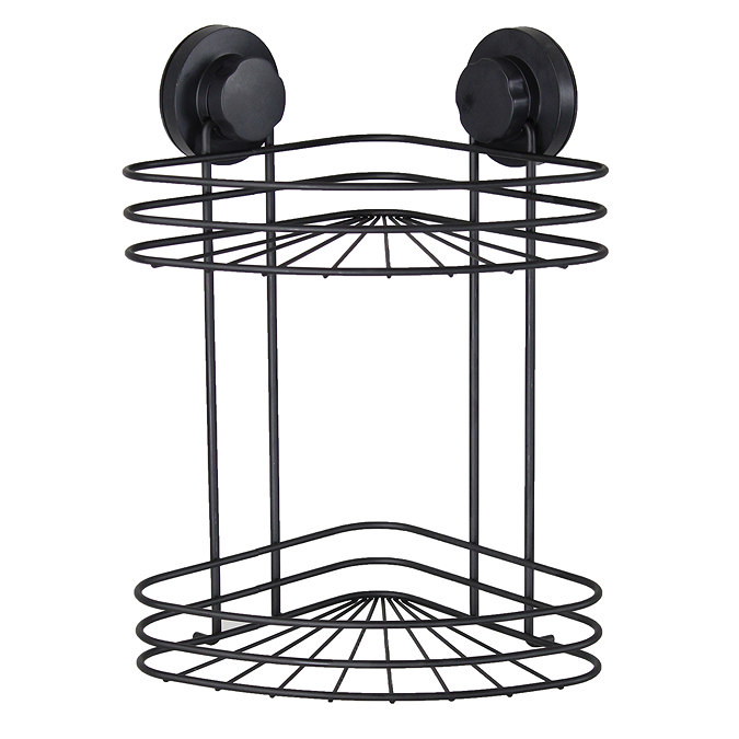 Milan Matt Black 2 Tier Corner Wire Shower Caddy with Suction Fixing  Standard Large Image
