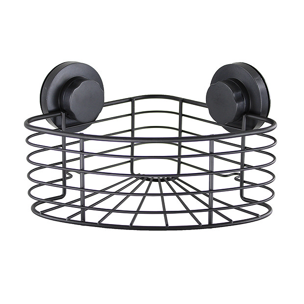 Milan Matt Black Corner Wire Shower Caddy with Suction Fixing