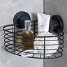 Milan Matt Black Corner Wire Shower Caddy with Suction Fixing
