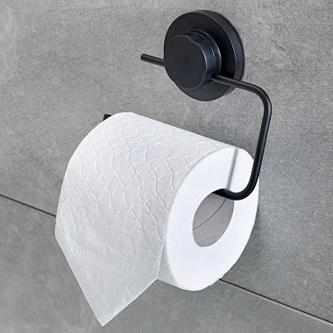 Milan Matt Black Toilet Roll Holder with Suction Fixing  Profile Large Image