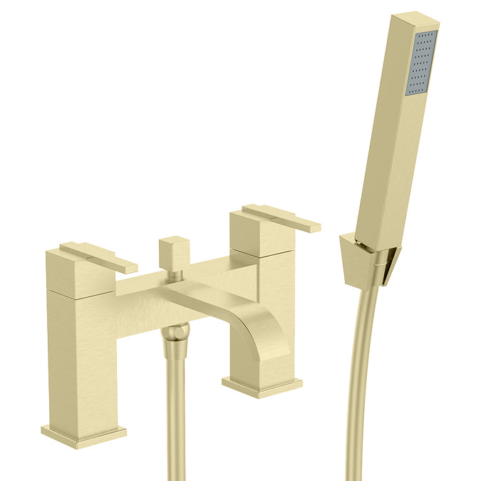 Milan Modern Bath Shower Mixer with Shower Kit - Brushed Brass