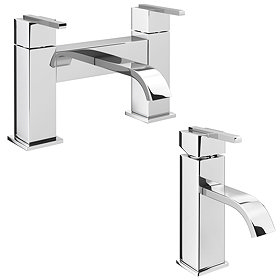 Milan Modern Mono Basin Mixer and Bath Filler - Chrome Large Image