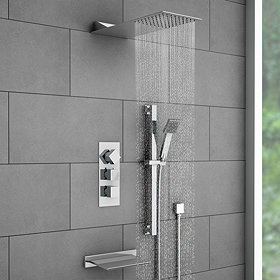 Milan Modern Shower Package (Fixed Head, Riser Rail Kit + Bath Spout) Large Image