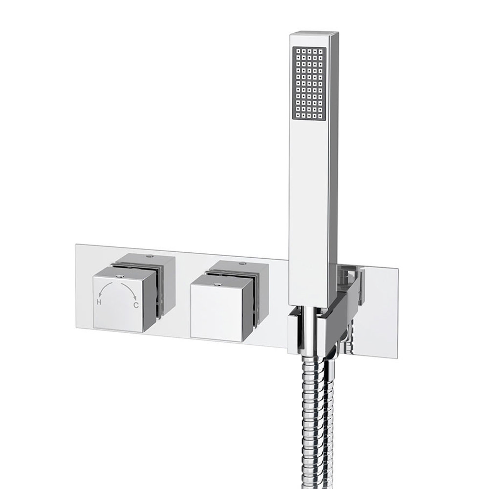 Milan Modern Square Concealed Thermostatic 2 Way Shower Valve With Handset Freeflow Bath 