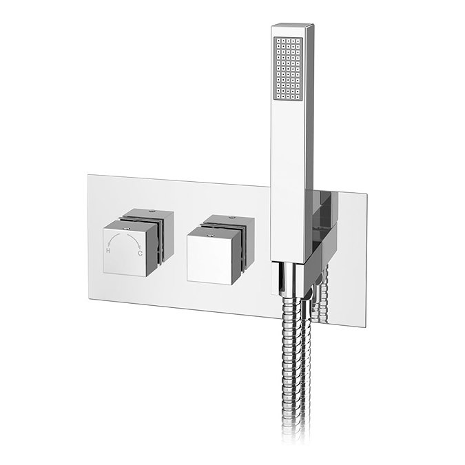 Milan Modern Square Concealed Thermostatic 2-Way Shower Valve with Handset Large Image