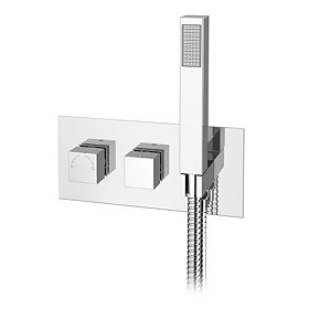 Milan Modern Square Concealed Thermostatic 2-Way Shower Valve with Handset Large Image