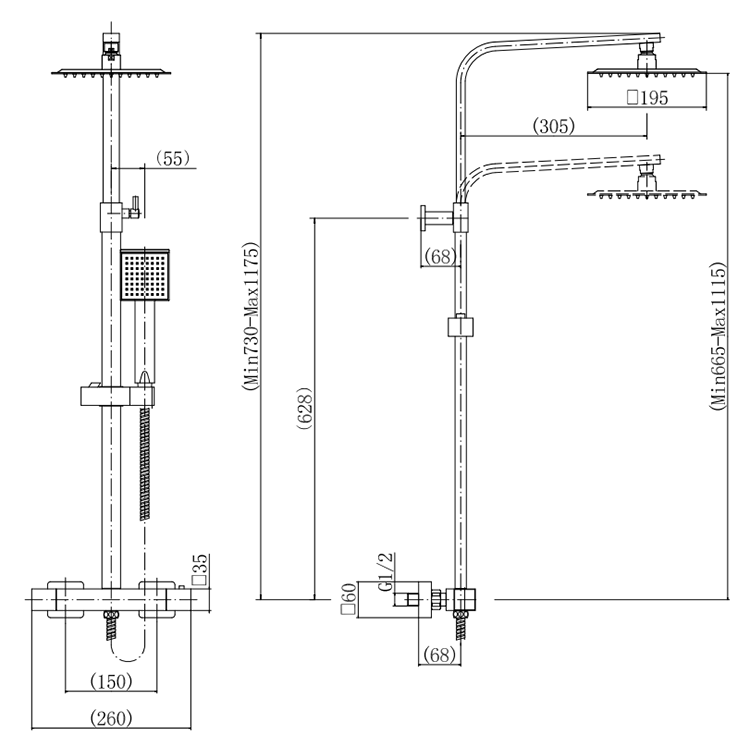 Milan Modern Square Thermostatic Shower (300 x 300mm Head - Chrome)