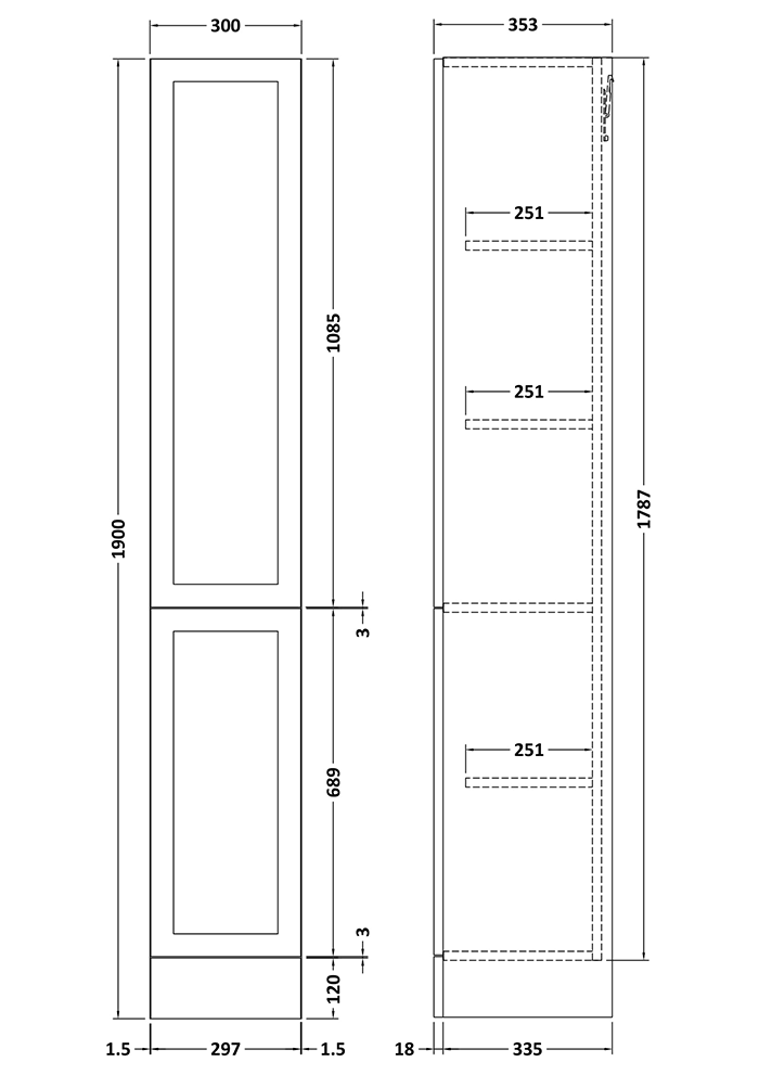 Milan Shaker 300mm Floorstanding Tallboy Unit - Autumn Oak