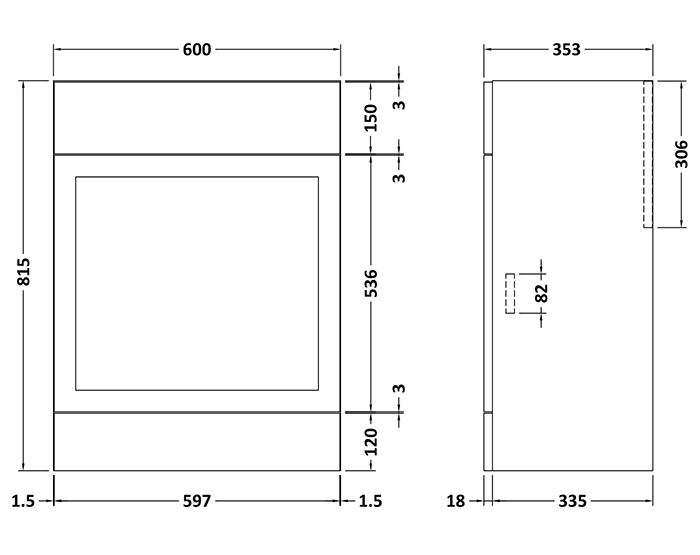 Milan Shaker 600mm WC Unit - Soft Black - Depth 353mm