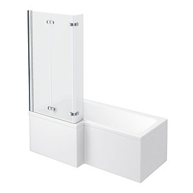 Milan Shower Bath - 1600mm L Shaped with Double Hinged Screen + Panel Large Image