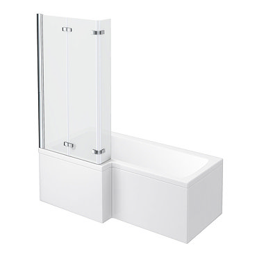 Milan Shower Bath - 1600mm L Shaped with Double Hinged Screen + Panel  Feature Large Image