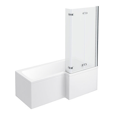 Milan Shower Bath - 1600mm L Shaped with Double Hinged Screen + Panel  Feature Large Image