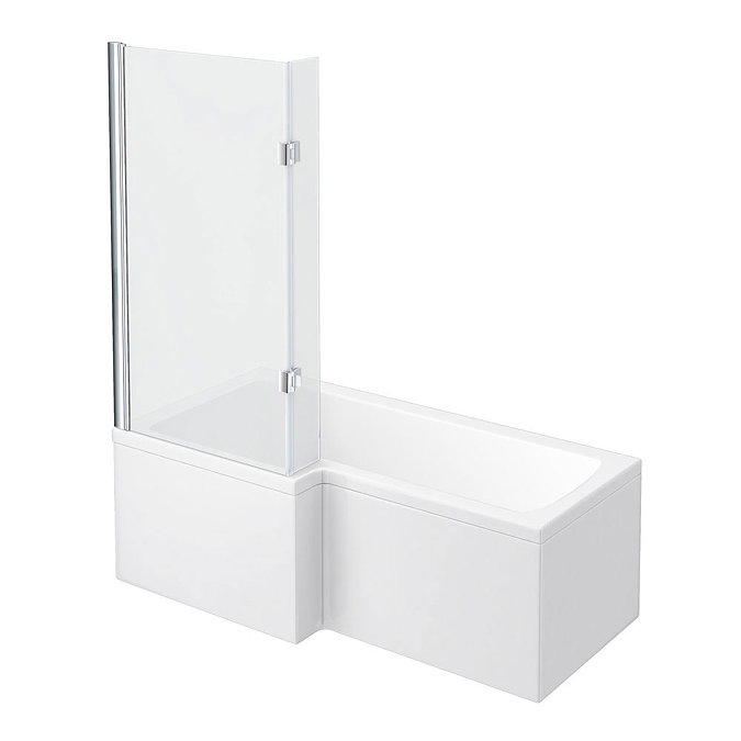 Milan Shower Bath - 1600mm L Shaped with Hinged Screen + Panel Large Image