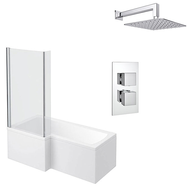Milan Shower Bath + Concealed 1 Outlet Shower Pack (1700 L Shaped with Screen + Panel) Large Image