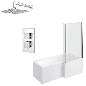 Milan RH Shower Bath + Concealed 1 Outlet Shower Pack (1700 L Shaped with Screen + Panel) Large Imag