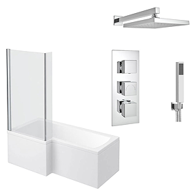 Milan Shower Bath + Concealed 2 Outlet Shower Pack (1700 L Shaped with Screen + Panel) 