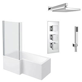 Milan Shower Bath + Concealed 2 Outlet Shower Pack (1700 L Shaped with Screen + Panel) Medium Image