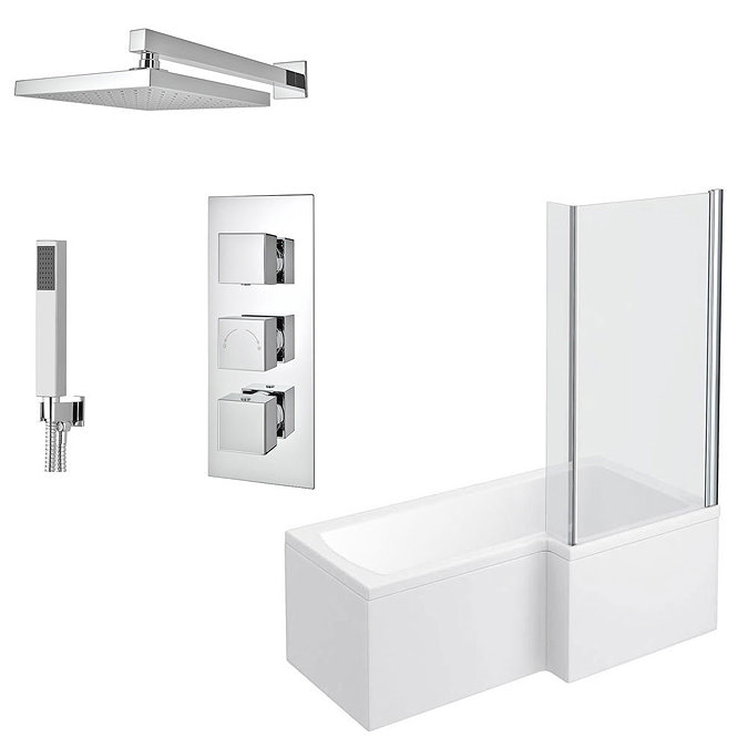 Milan RH Shower Bath + Concealed 2 Outlet Shower Pack (1700 L Shaped with Screen + Panel) Large Imag