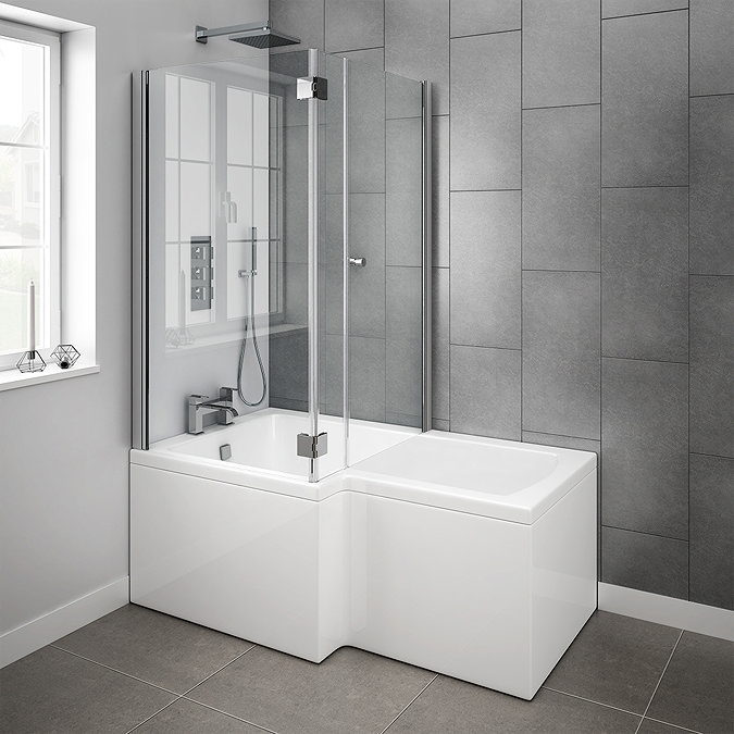 Milan Shower Bath Enclosure - 1500mm L-Shaped Inc. Hinged Screen + Panel  Feature Large Image