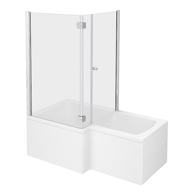 Milan Shower Bath Enclosure - 1500mm L-Shaped Inc. Hinged Screen + Panel Large Image