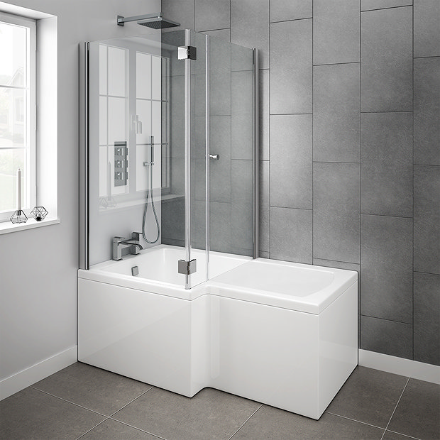Milan Shower Bath Enclosure - 1600mm L-Shaped Inc. Hinged Screen + Panel  Feature Large Image
