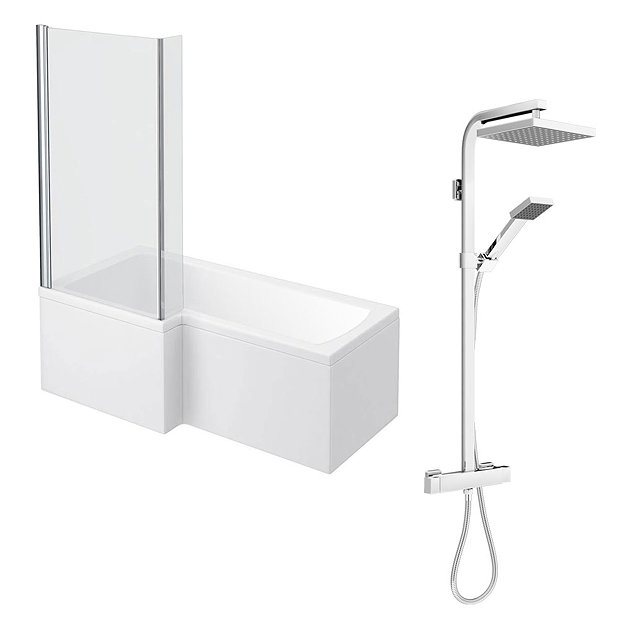 Milan Shower Bath + Exposed Shower (1700 L Shaped with Screen + Panel) Large Image