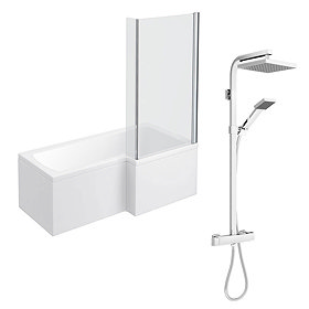 Milan RH Shower Bath + Exposed Shower Pack (1700 L Shaped with Screen + Panel) Large Image