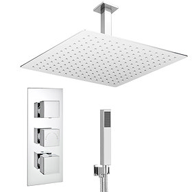 Milan Shower Package (Inc. 400x400mm Square Rainfall Shower Head + Wall Mounted Handset) Large Image