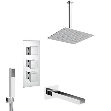 Milan Shower Package (Rainfall Ceiling Mounted Head, Handset + Waterfall Bath Spout)  Profile Large 